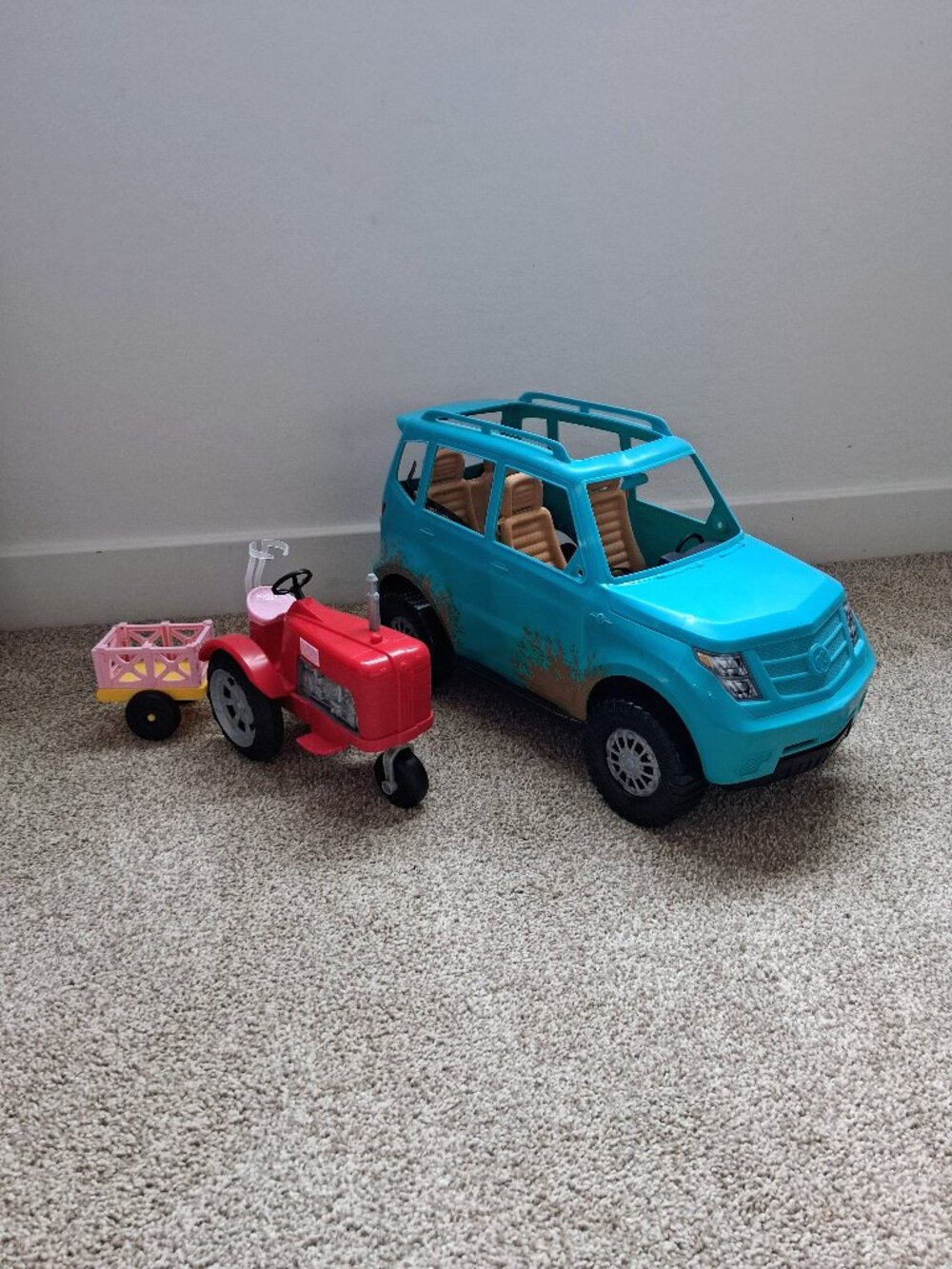 Barbie Teal Off-Road Adventure Vehicle & Red Farm Tractor